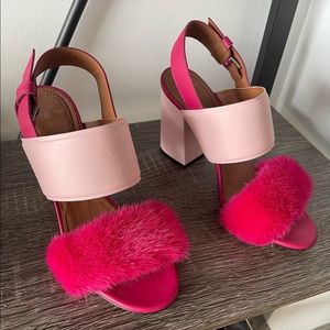 Givenchy Pink Fur Stacked Heel Sandals